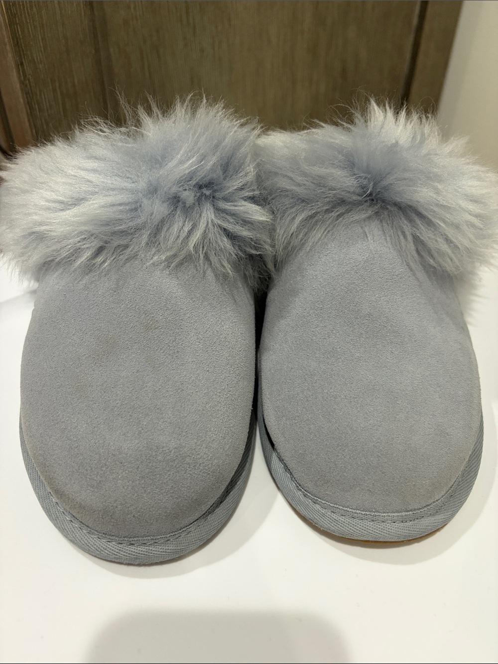 UGG Light Grey /blue Fluffy Sheepskin Slide Slippers